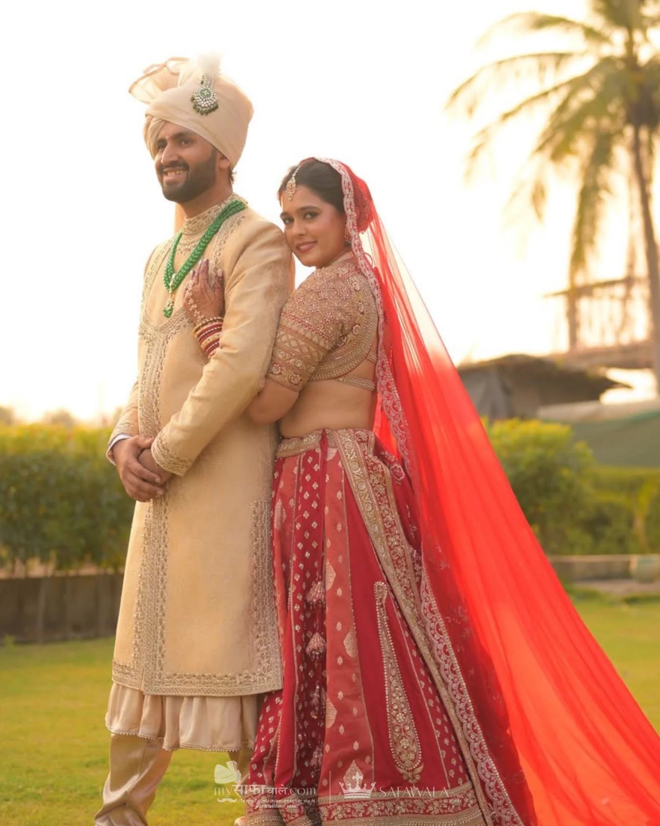 Classic groom pagdi styled with a red ceremonial stole for City Centre