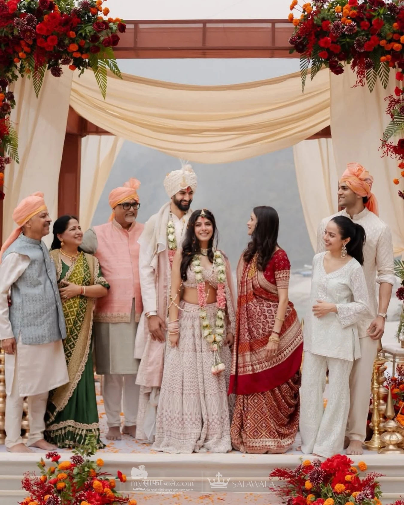 Royal red wedding safa and embroidered groom styling for City Centre